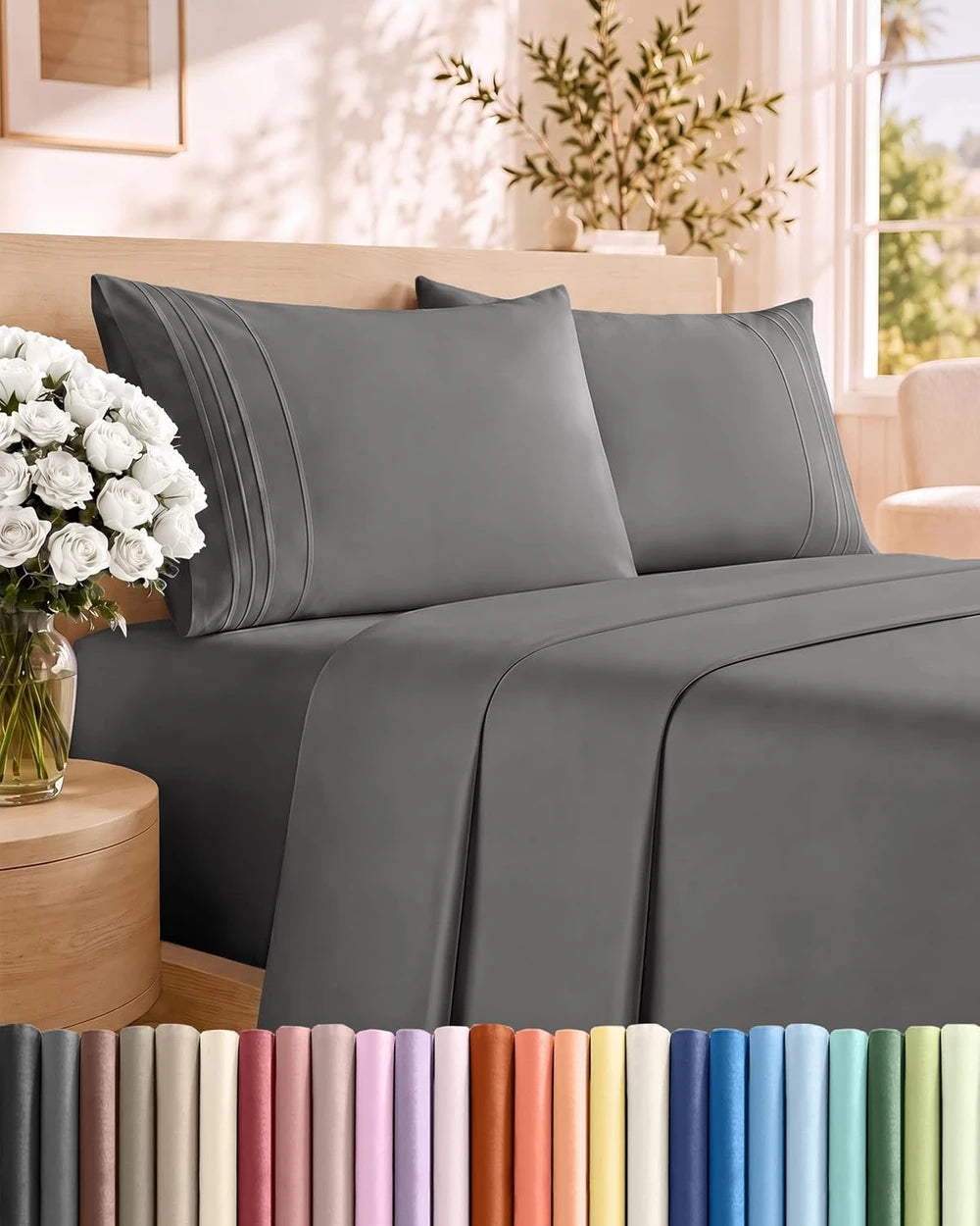 Dark Grey Cooling Queen Sheet Set